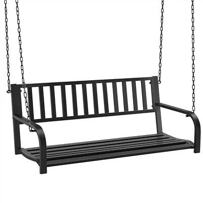 Modern Classic Outdoor Hanging Patio Black Porch Bench Swing