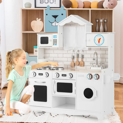 Large White Kids Pretend Toy Kitchen Play Set